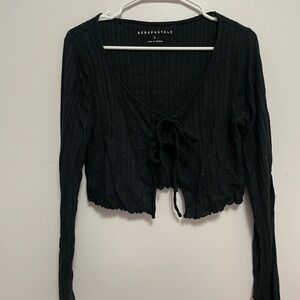 Aeropostale Black Ribbed Long Sleeve Blouse
